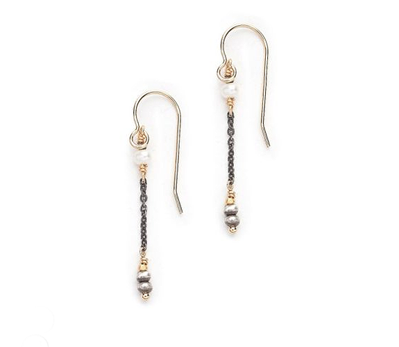 Ian Gibson - Sterling Silver Earrings with Pearl & 14k Gold Fill Beads